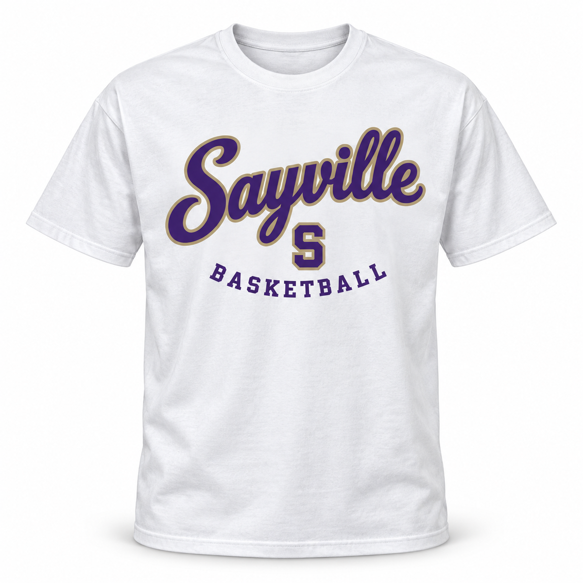 Sayville Girls Basketball Heritage Script Cotton T-Shirt in White