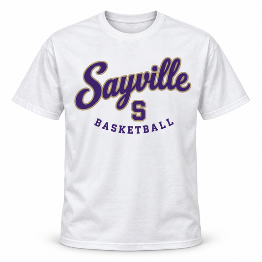 Sayville Girls Basketball Heritage Script Cotton T-Shirt in White