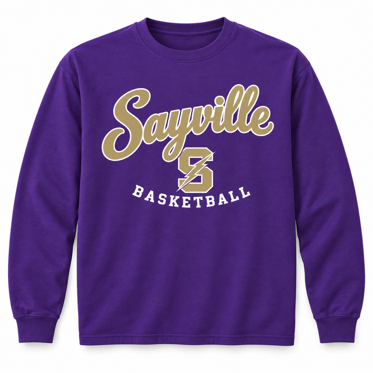 Sayville Girls Basketball Heritage Script Cotton Long Sleeve T-Shirt in Purple