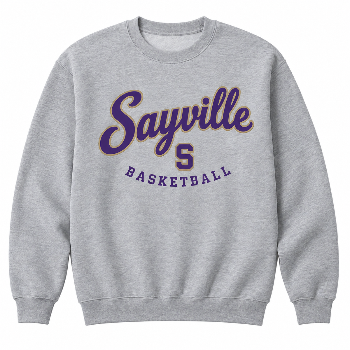 Sayville girls basketball Heritage Script Crewneck in Sport Grey
