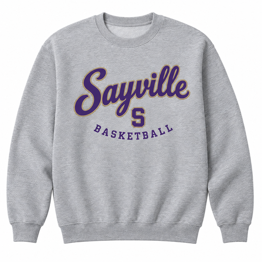 Sayville girls basketball Heritage Script Crewneck in Sport Grey