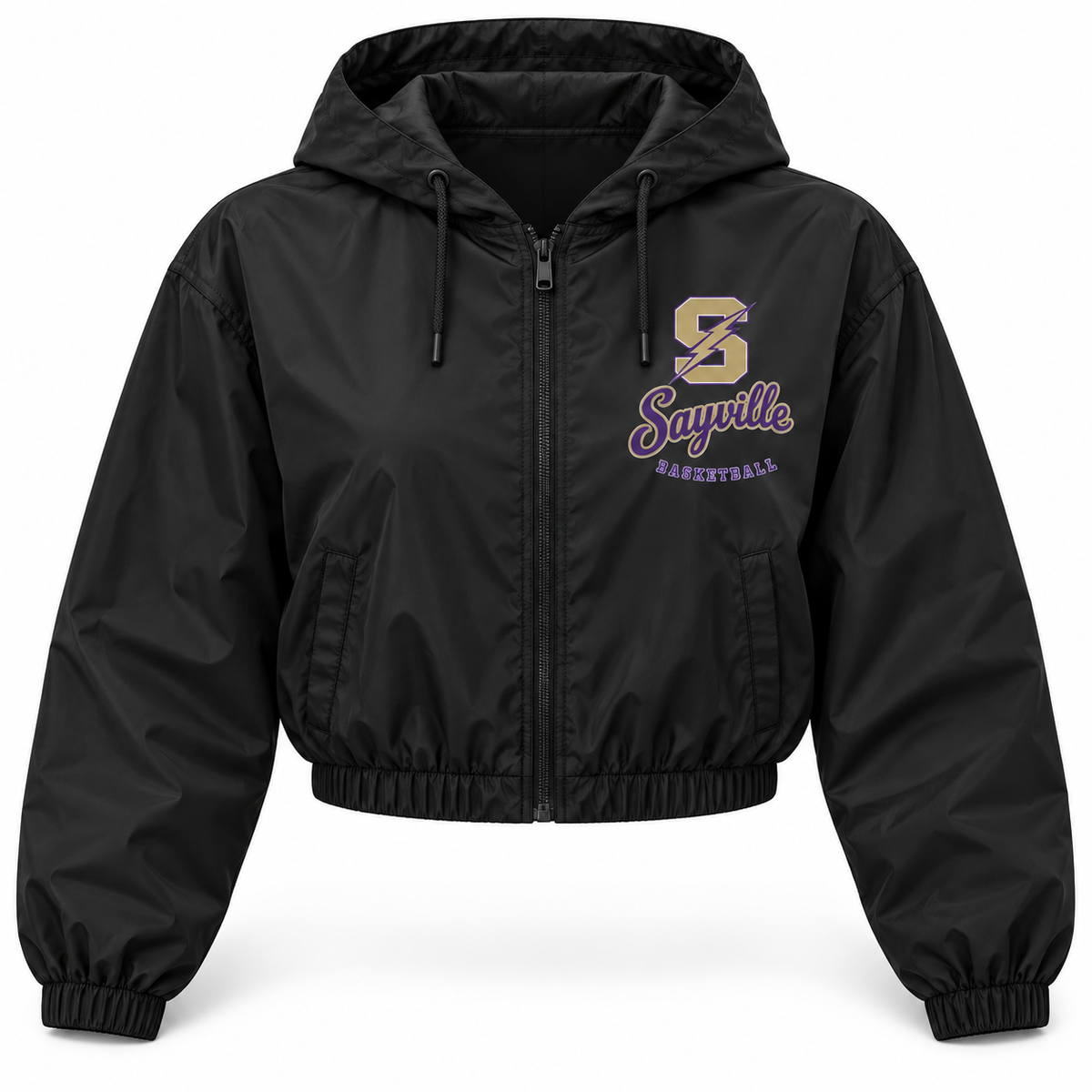 Sayville Girls Basketball Women's Lightning S Crop Windbreaker in Black