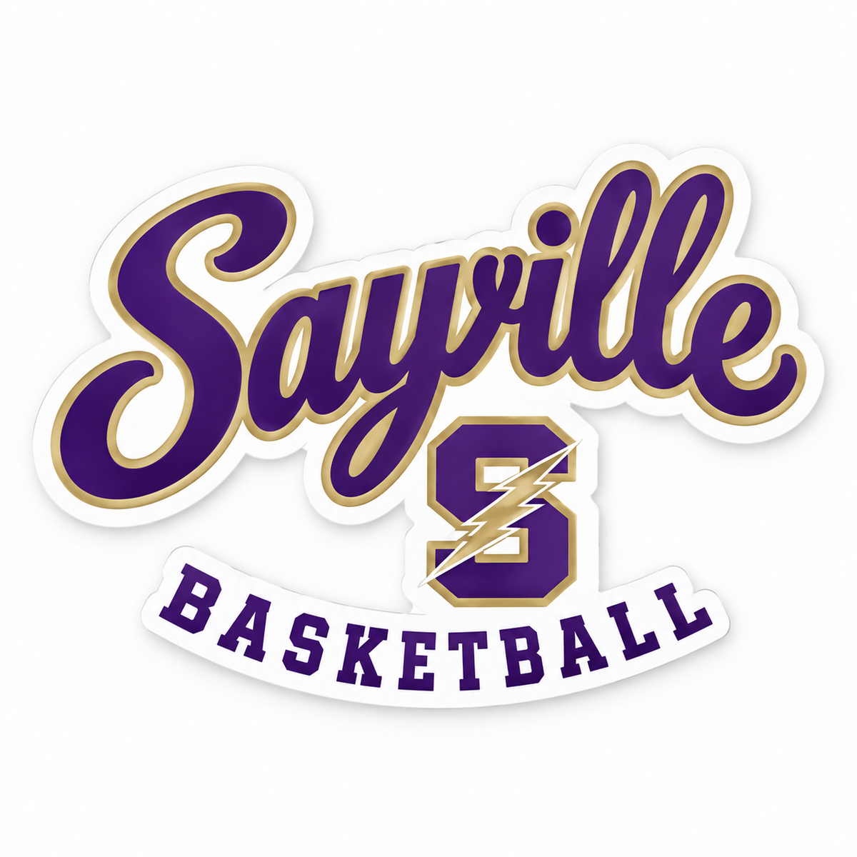 Sayville Girls Basketball Heritage Script Die-Cut Decal in Purple / Gold
