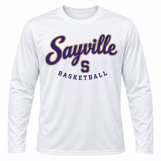 Sayville girls basketball Script Long Sleeve Performance Shooting Shirt in White