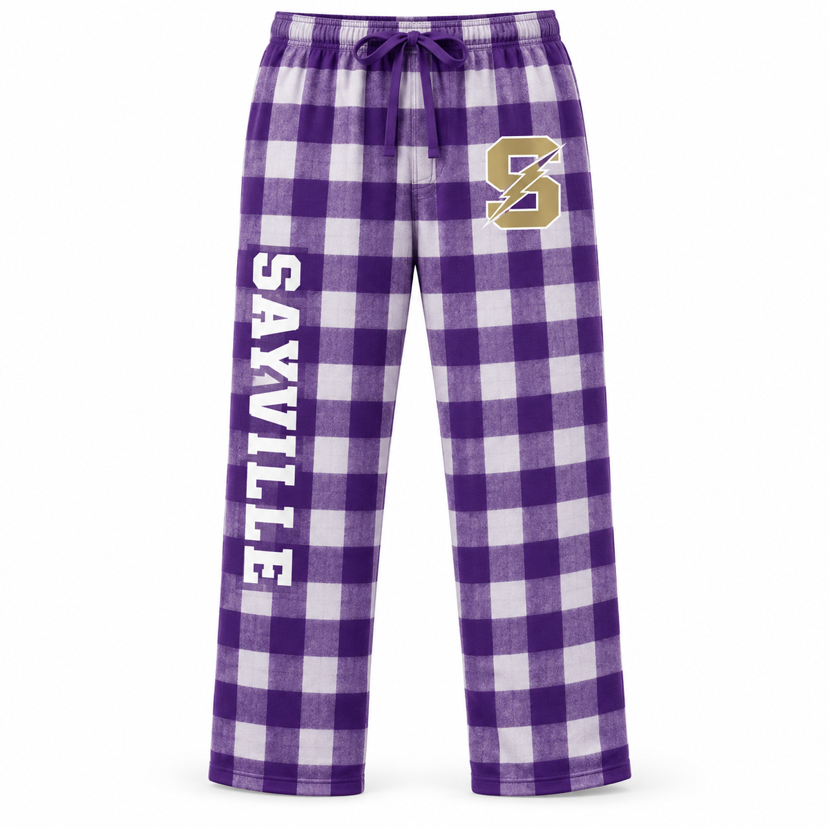 Sayville Girls Basketball Lightning S Plaid Pajama Pants in Purple / White Plaid