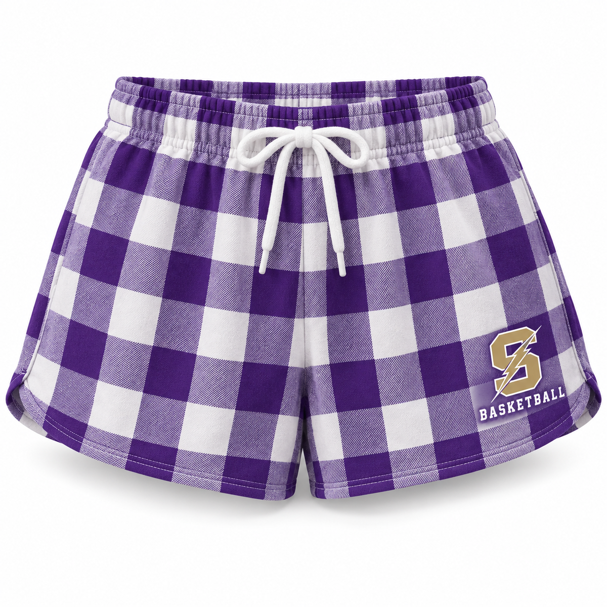 Sayville Girls Basketball Lightning S Plaid Pajama Shorts in Purple / White Plaid
