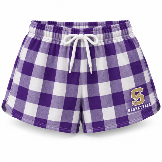 Sayville Girls Basketball Lightning S Plaid Pajama Shorts in Purple / White Plaid