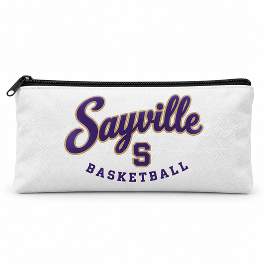 Sayville Girls Basketball Heritage Script Zipper Pouch in White