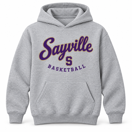 Sayville Girls Basketball Youth Heritage Script Hoodie in Sport Grey