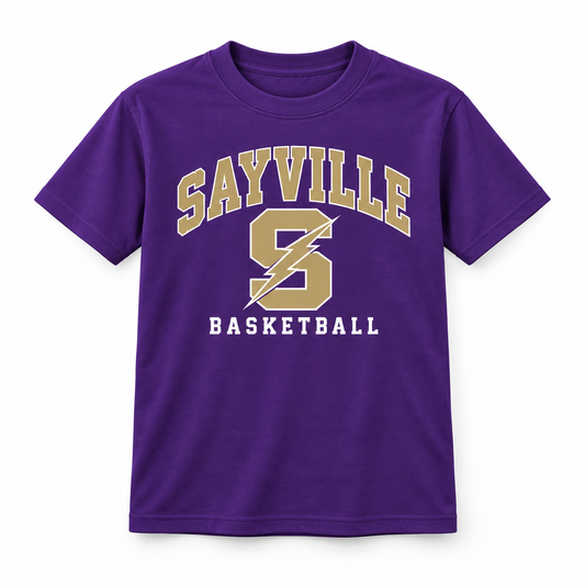 Sayville Girls Basketball Youth Lightning S Cotton T-Shirt in Purple