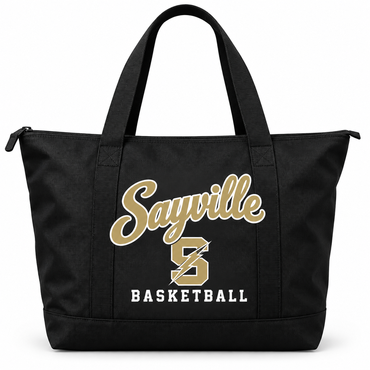 Sayville Girls Basketball Heritage Script Zip-Top Tote in Black