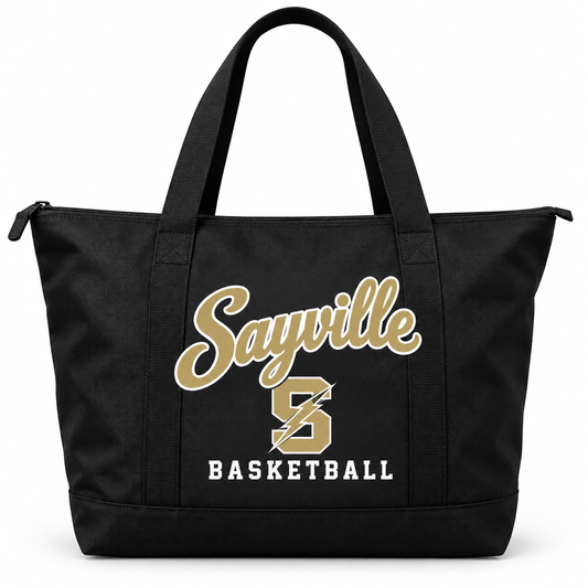 Sayville Girls Basketball Heritage Script Zip-Top Tote in Black