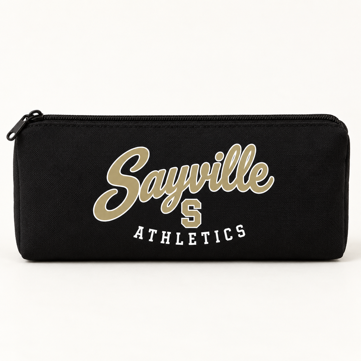 Sayville Heritage Script Pencil Pouch in Black; General Spirit artwork