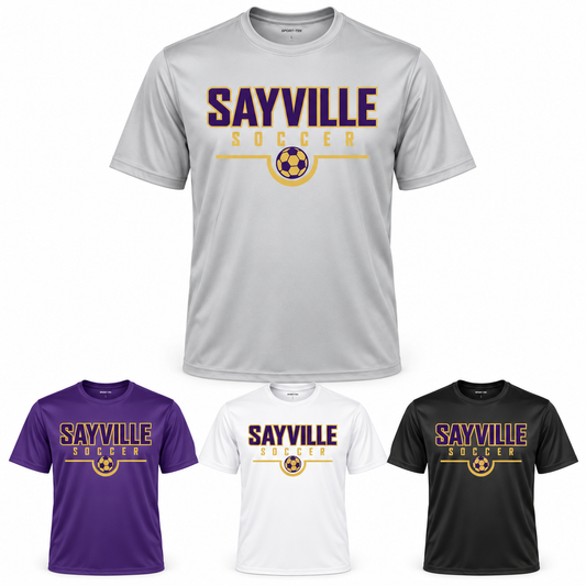 Sayville Soccer Adult Unisex Performance Jersey Tee — silver, purple, white and black color views