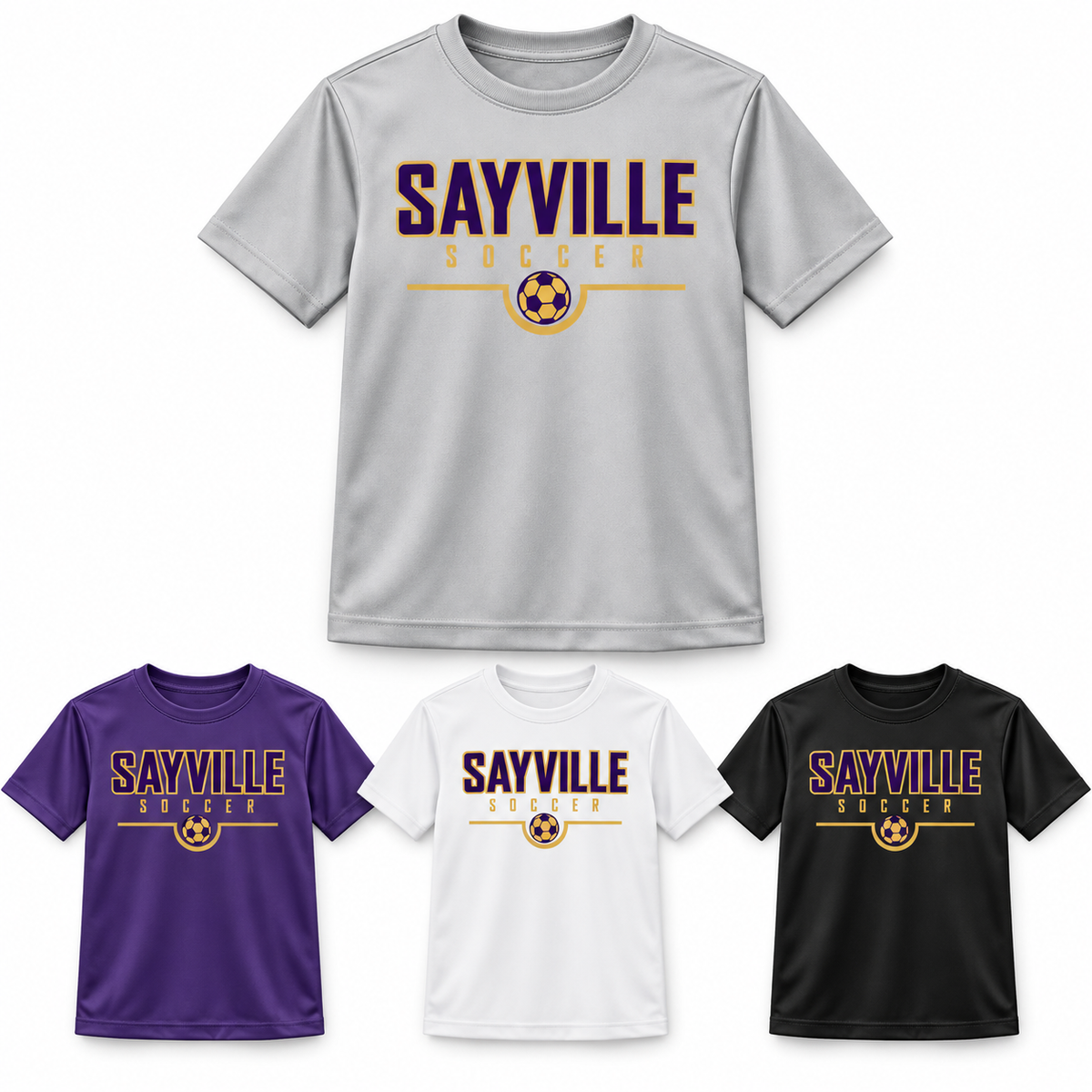 Sayville Soccer Youth Performance Jersey Tee — silver, purple, white and black color views