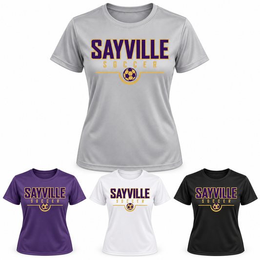 Sayville Soccer Women's Performance Jersey Tee — silver, purple, white and black color views