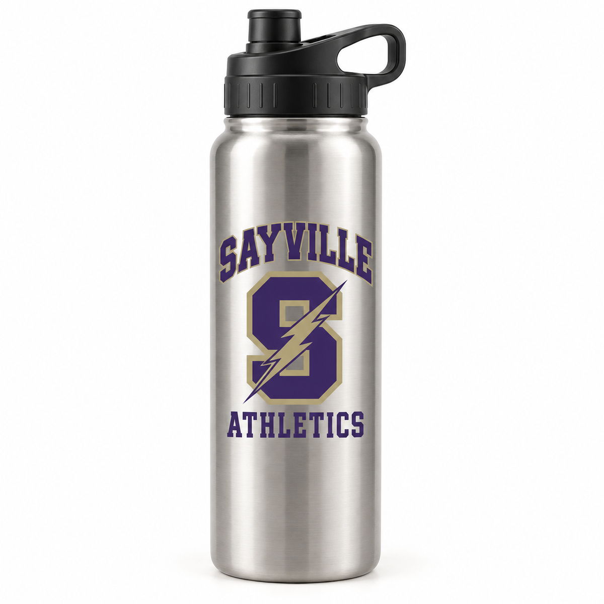 Sayville Lightning S 25 oz Stainless Water Bottle in Stainless Steel; General Spirit artwork