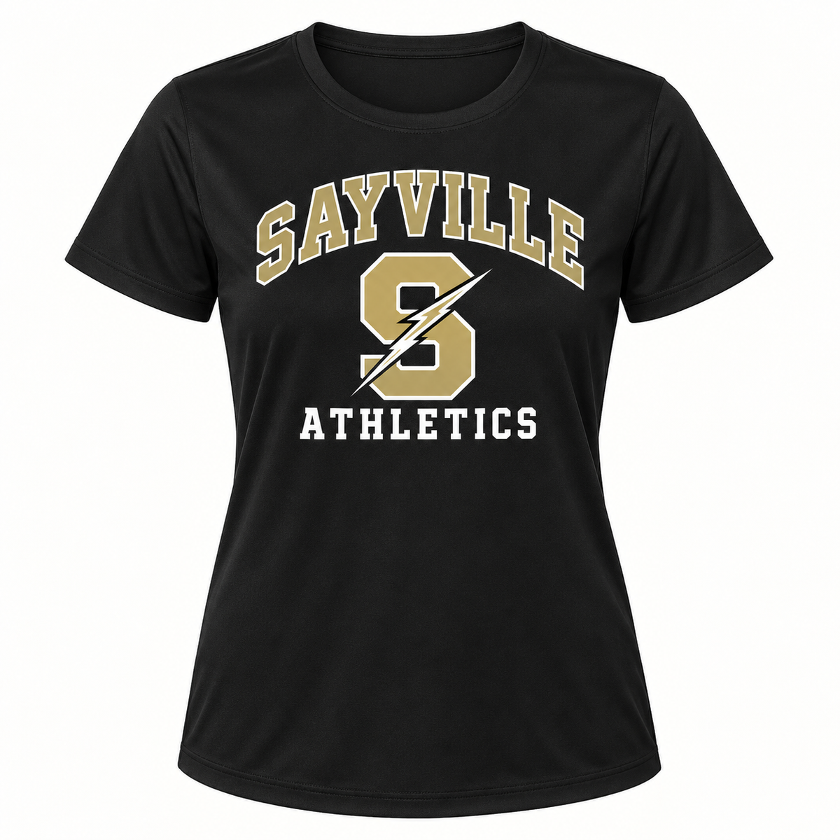 Sayville Lightning S Women's Performance Tee in Black; General Spirit artwork