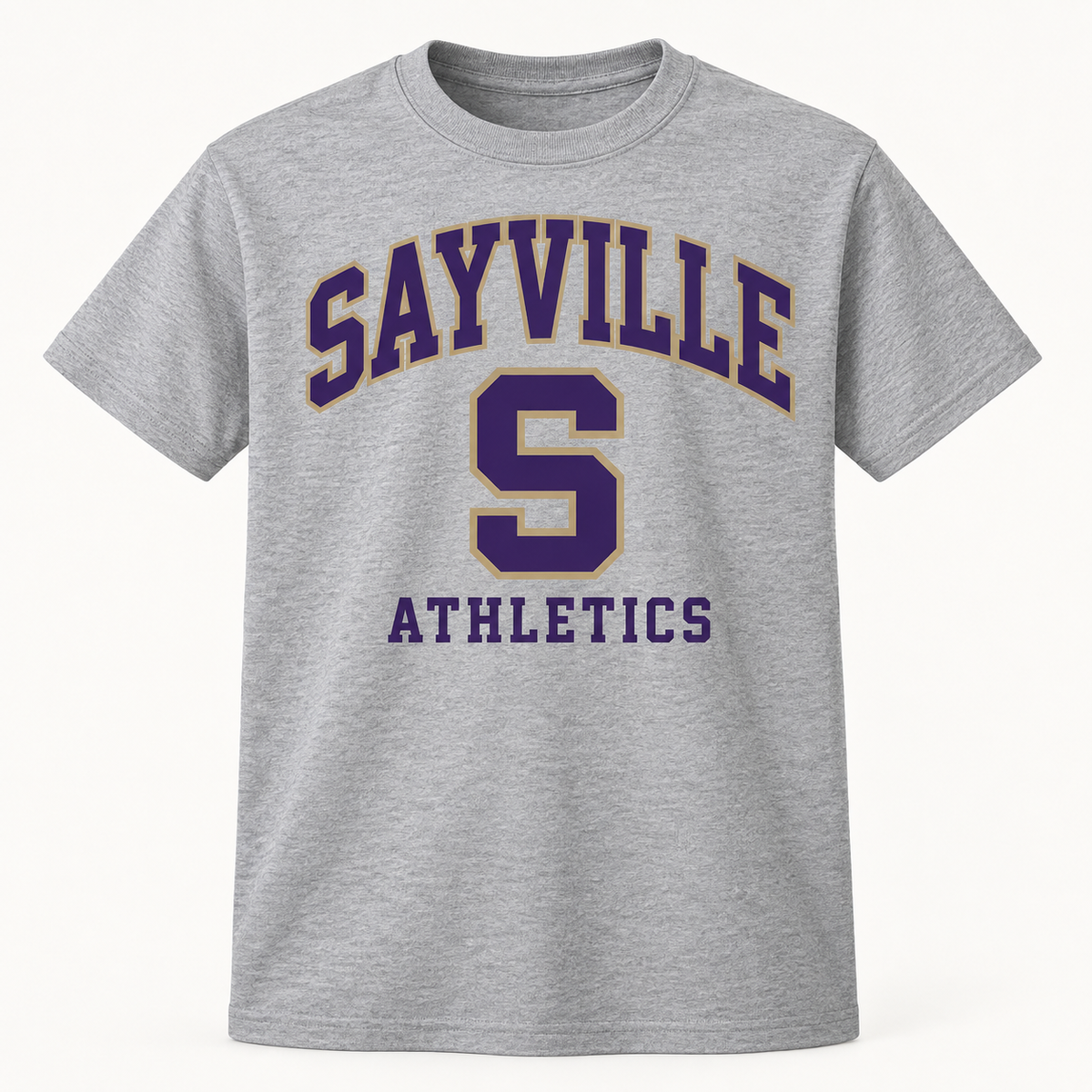 Sayville Varsity S youth tee; Sport Grey shown; select sport for lower print line