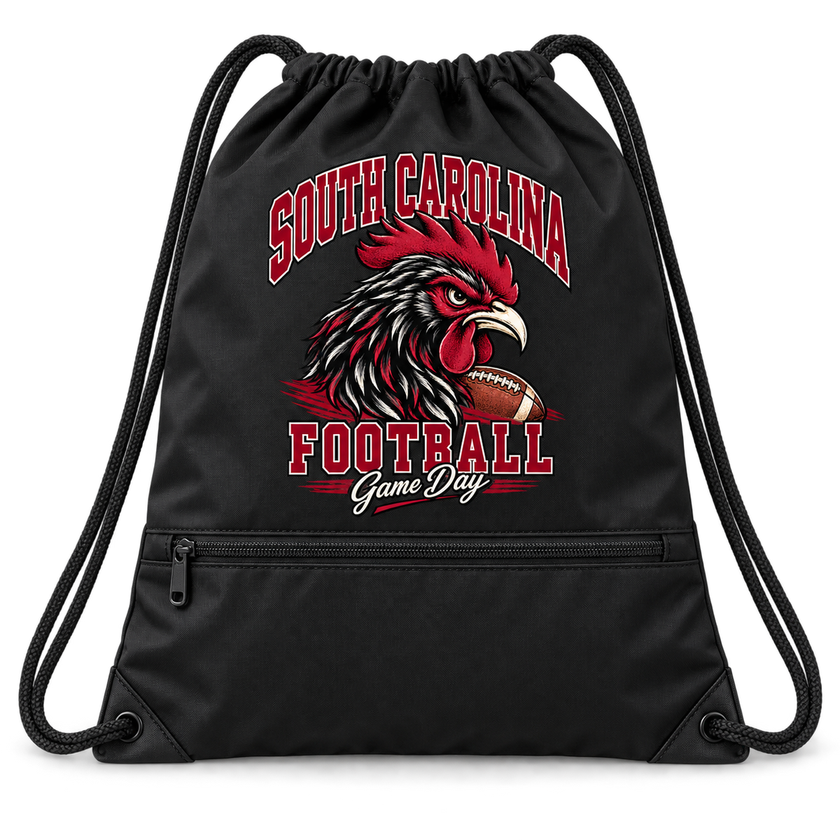 South Carolina Mascot Zip-Pocket Drawstring Bag — Black