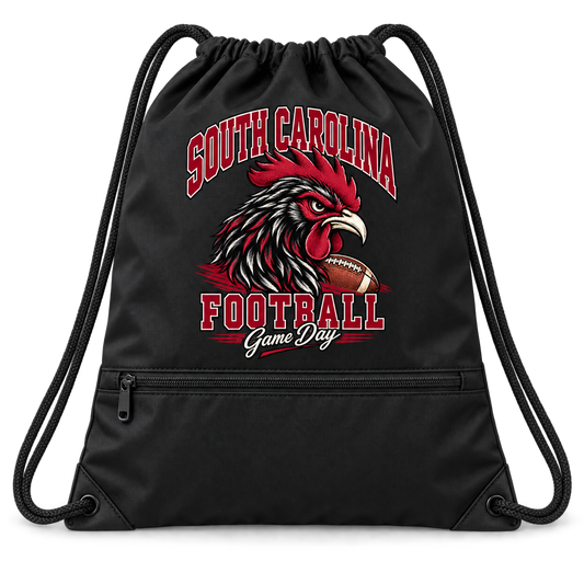 South Carolina Mascot Zip-Pocket Drawstring Bag — Black