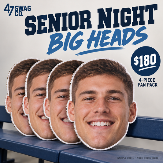 Senior Night Big Head Fan Pack — 4 Custom Photo Cutouts — sample personalized design, from $180