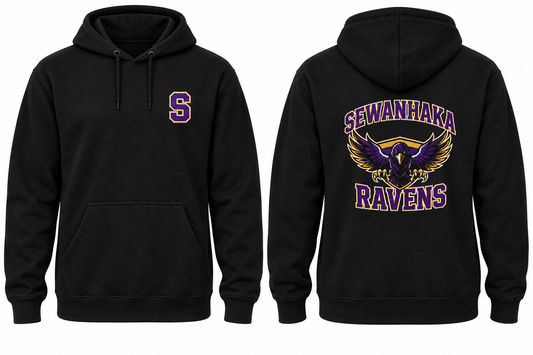SEWANHAKA RAVENS black hoodie front and back