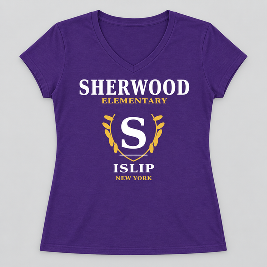 Purple Sherwood Elementary Heritage S Women's V-Neck Tee