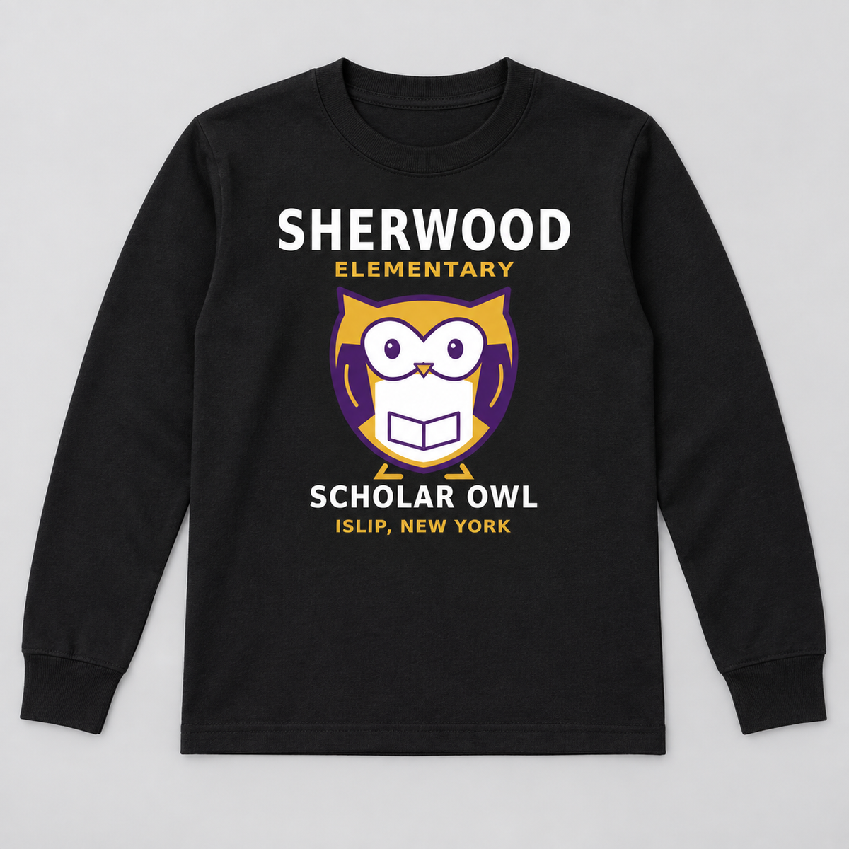Black Sherwood Elementary Scholar Owl Youth Long Sleeve Tee