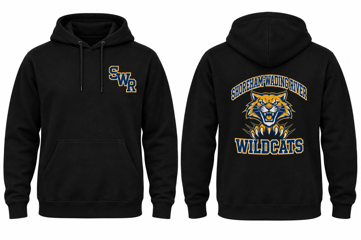SHOREHAM-WADING RIVER WILDCATS black hoodie front and back