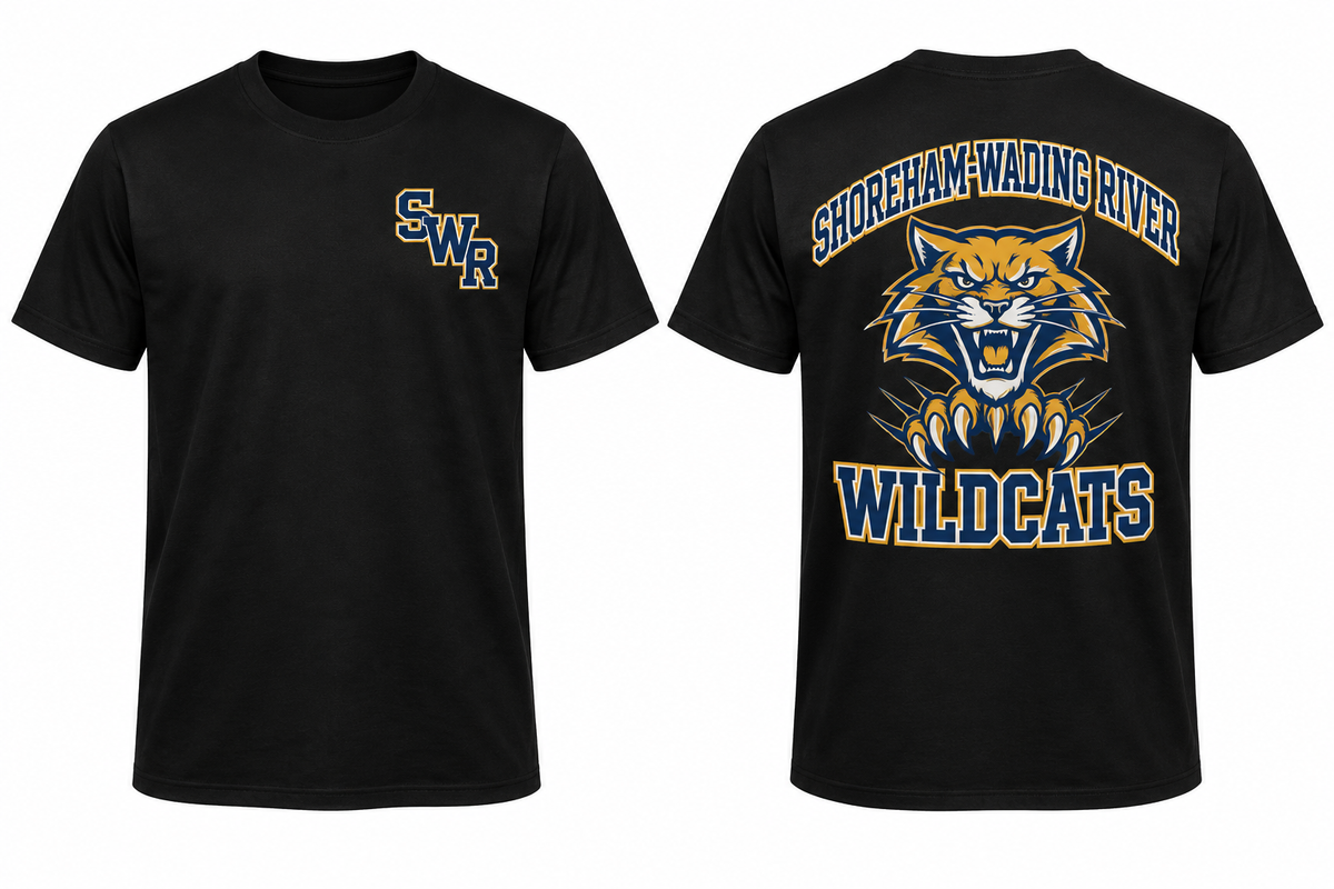 SHOREHAM-WADING RIVER WILDCATS black tee front and back