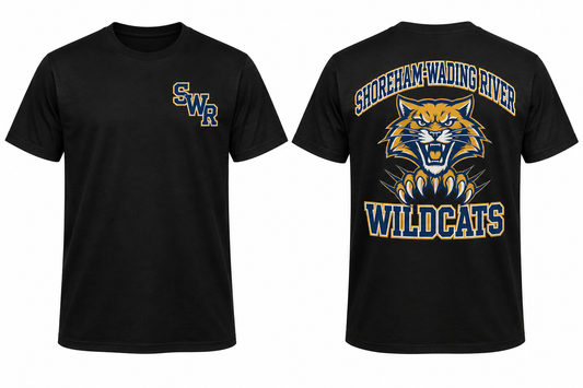 SHOREHAM-WADING RIVER WILDCATS black tee front and back