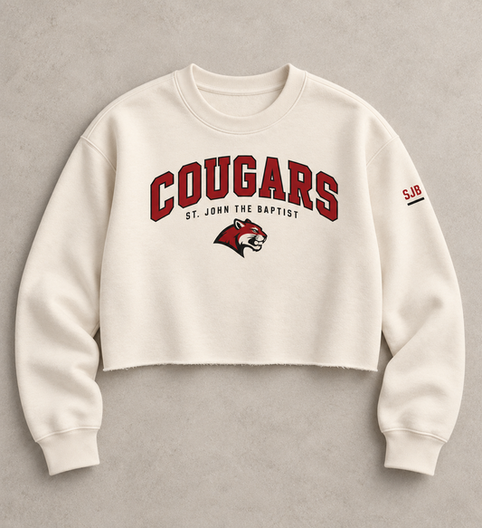 Front of Bone women's SJB Cougars varsity cropped crewneck