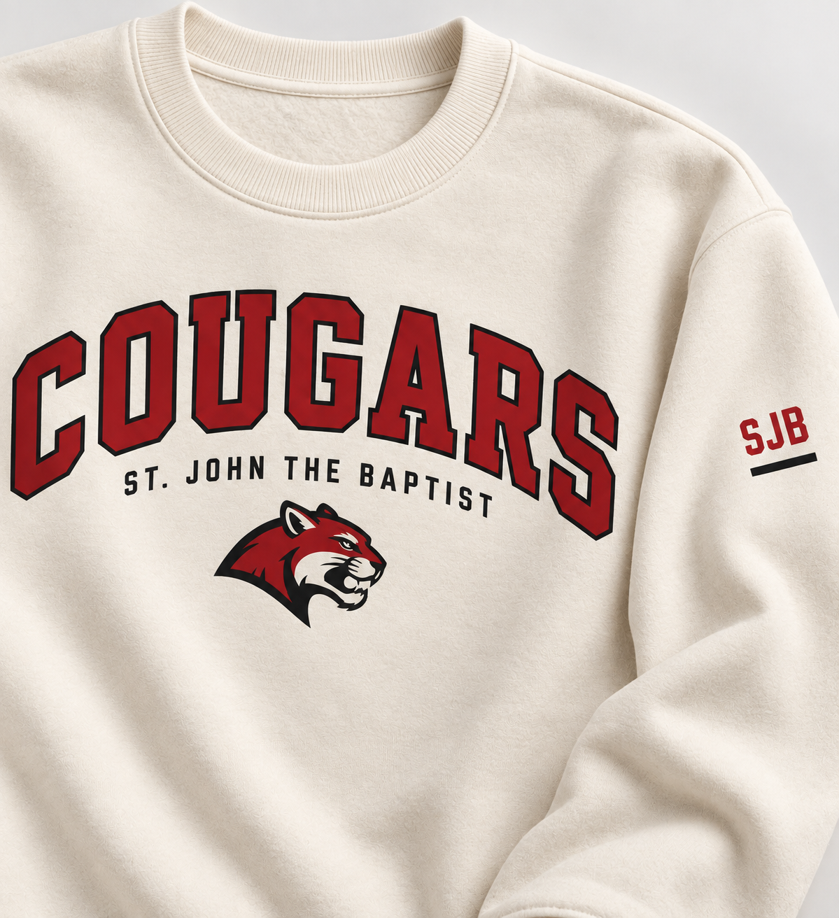 Red and black Cougars chest graphic and SJB left sleeve print detail