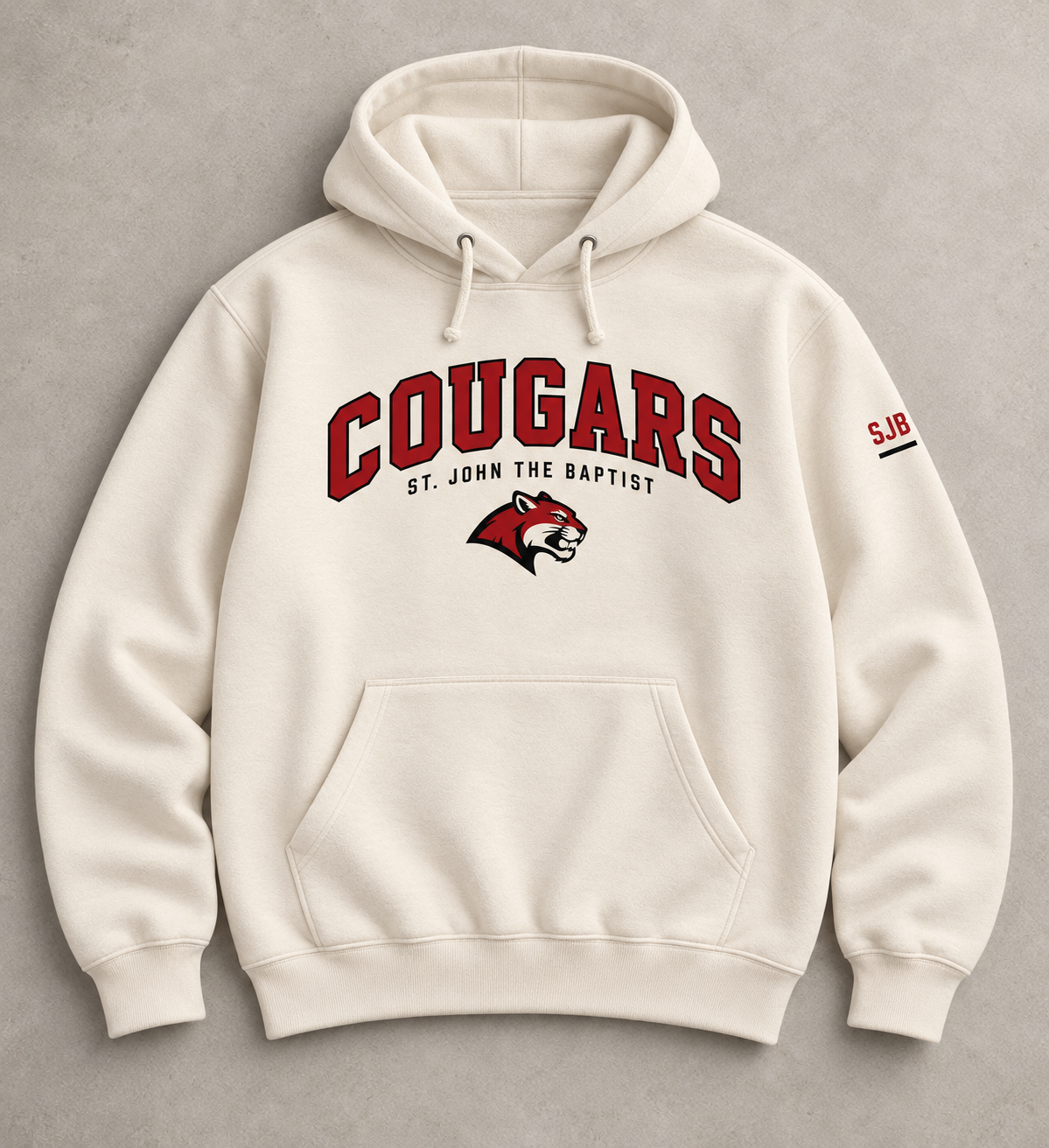 Adult Bone SJB Cougars varsity hoodie with chest and left sleeve prints