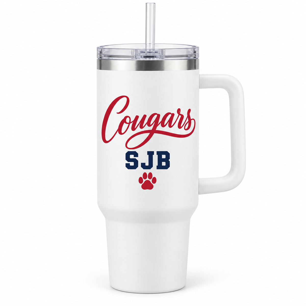 St John the Baptist Cougars Script Handled Tumbler in White