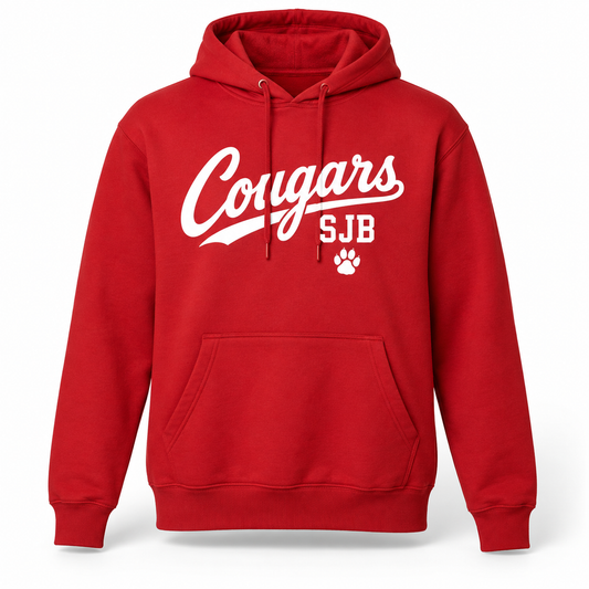 St John the Baptist Cougars Script Pullover Hoodie in Red