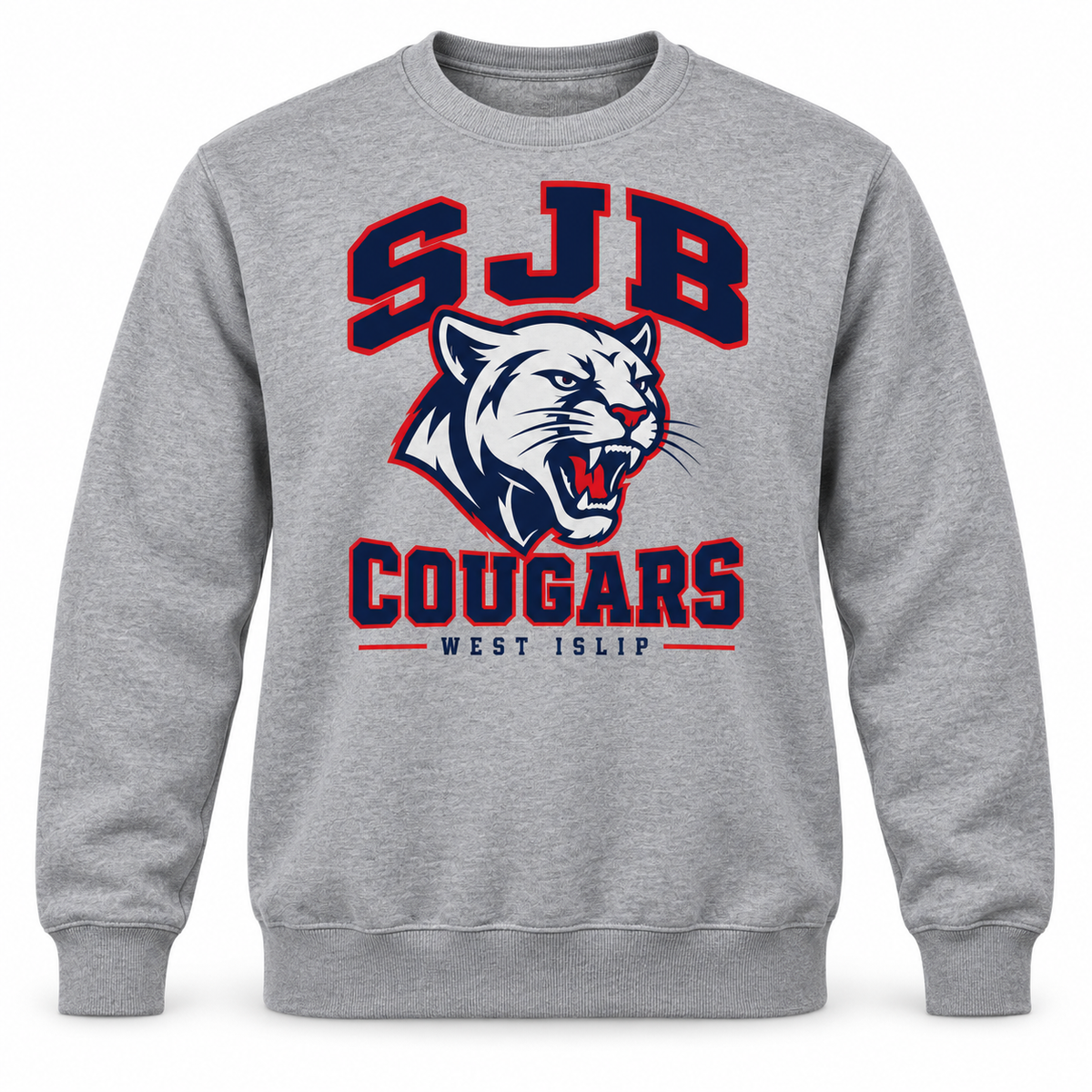 St John the Baptist Cougars Varsity Crewneck Sweatshirt in Heather Gray