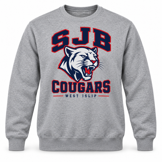 St John the Baptist Cougars Varsity Crewneck Sweatshirt in Heather Gray