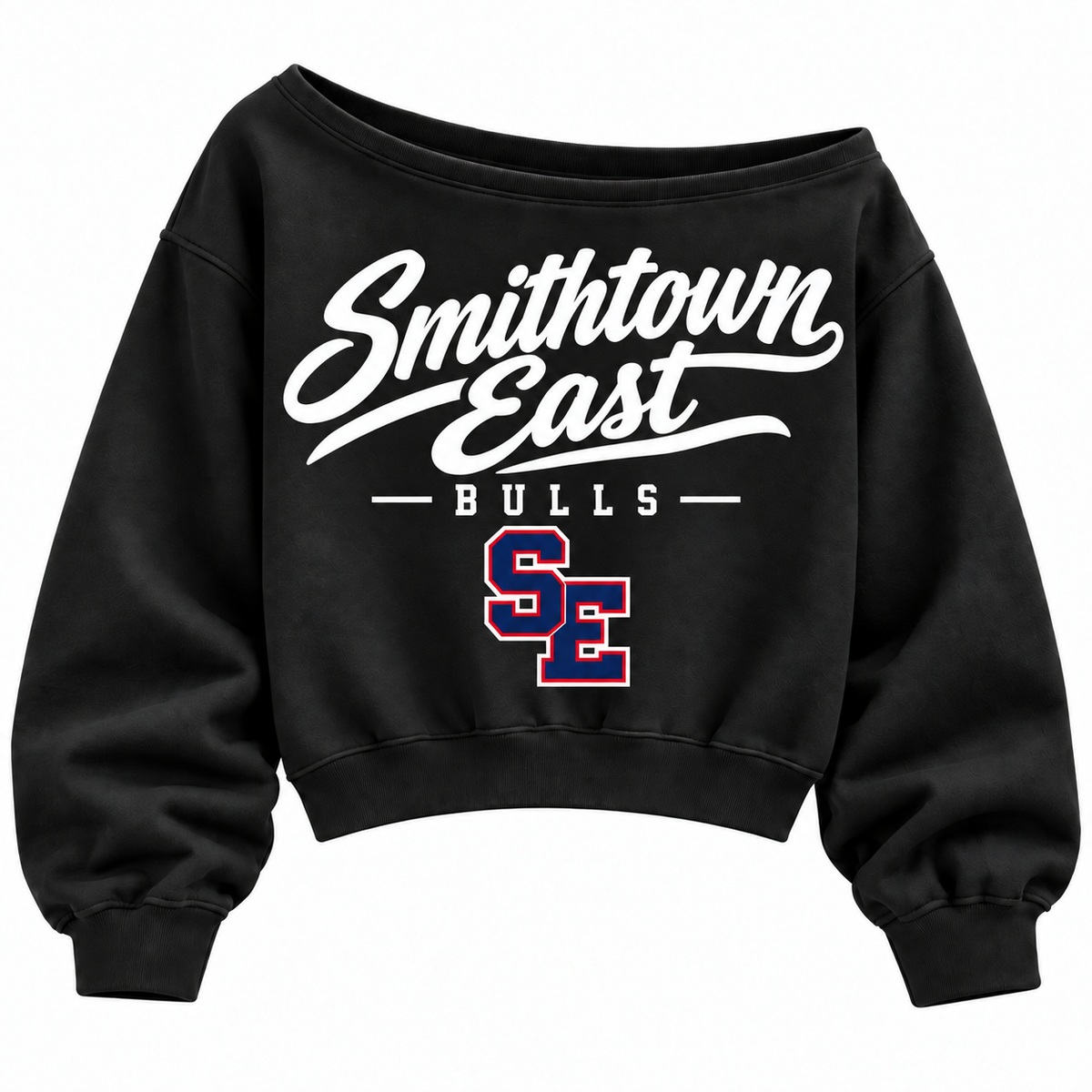 Smithtown East Bulls off-shoulder sweatshirt in black