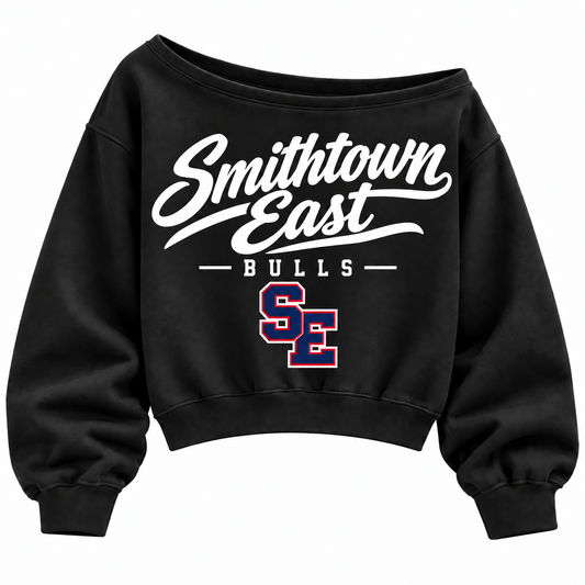 Smithtown East Bulls off-shoulder sweatshirt in black