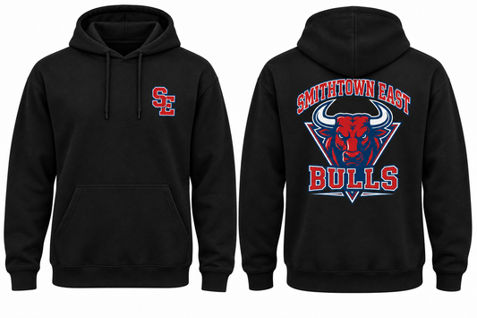 SMITHTOWN EAST BULLS black hoodie front and back