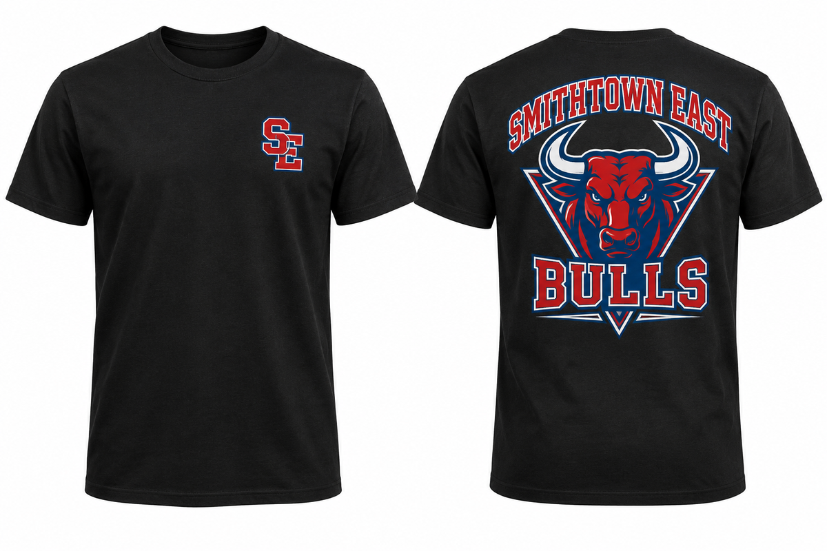 SMITHTOWN EAST BULLS black tee front and back