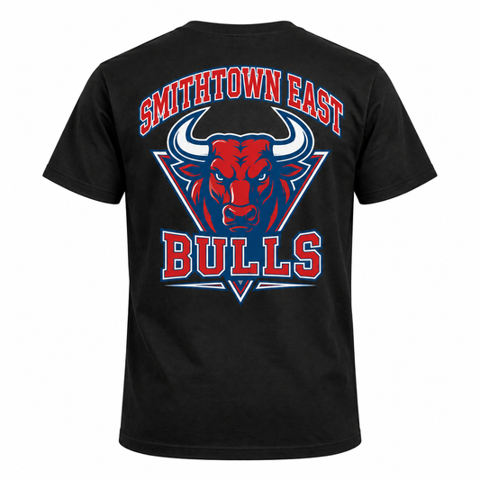 Smithtown East Varsity Tee — Black — single black garment back view