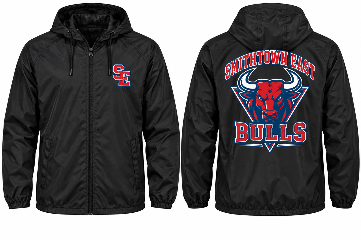 Smithtown East Varsity Windbreaker — Black front and back