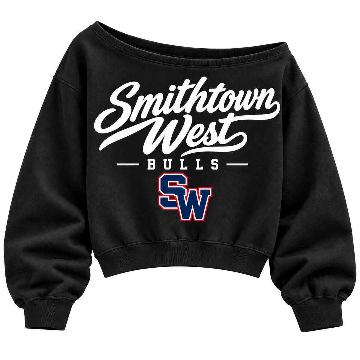 Smithtown West Bulls off-shoulder sweatshirt in black