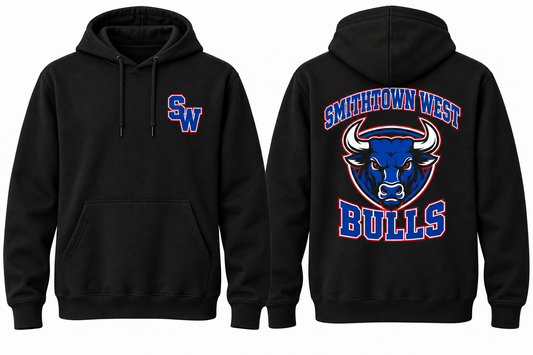 SMITHTOWN WEST BULLS black hoodie front and back