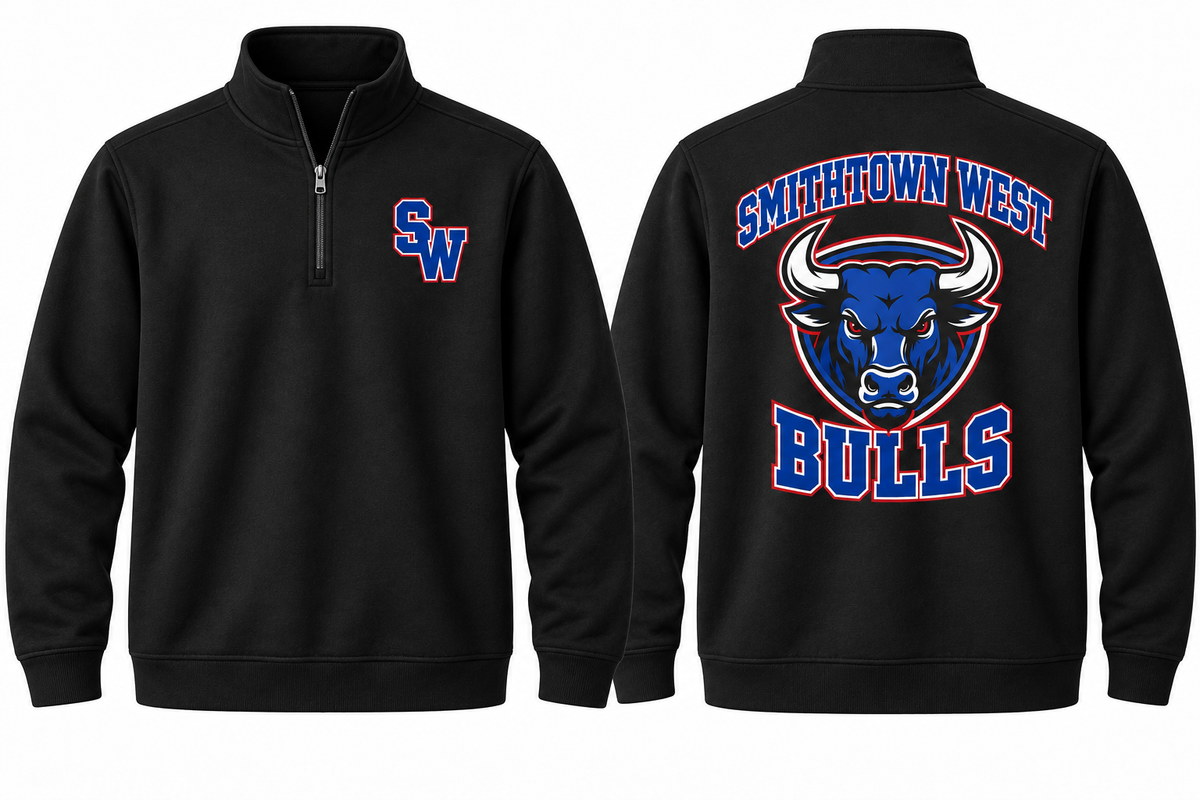 Smithtown West Varsity Quarter-Zip — Black front and back