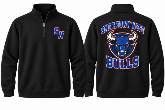 Smithtown West Varsity Quarter-Zip — Black front and back