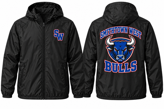 Smithtown West Varsity Windbreaker — Black front and back